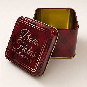 Lata de Metal de Natal - Amor e Paz - Vermelho e Dourado - 8x6,3cm - 1 unidade - Rizzo