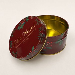 Lata de Metal de Natal - Celebramos a Vida Nesta Data - Vermelho - 10,9cm - 1 unidade - Rizzo