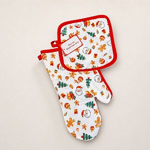 Kit Luva e Pegador Cozinha - Natal - Branca - 25x17cm - 1 unidade - Rizzo