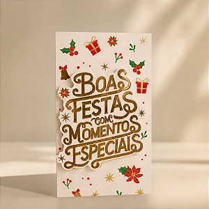 Cartão de Natal 3D - Momentos Especiais - Bege e Dourado - 21,5cm - 1 unidade - Rizzo