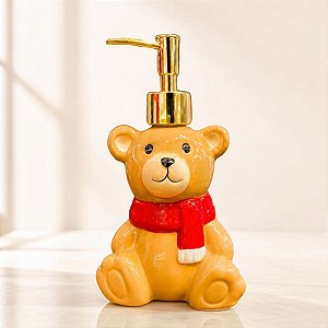 Porta Sabonete Líquido de Natal - Urso de Cachecol - 18,3 cm - 1 unidade - Rizzo