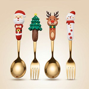 Kit Talheres de Natal - 17cm - 4 unidades - Rizzo