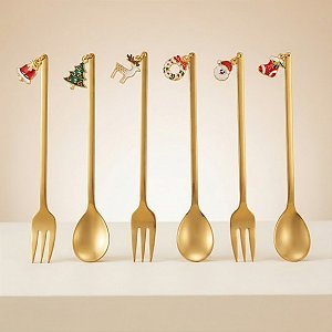 Kit Talheres para Sobremesa com Pingente de Natal - 14cm - 6 unidades - Rizzo