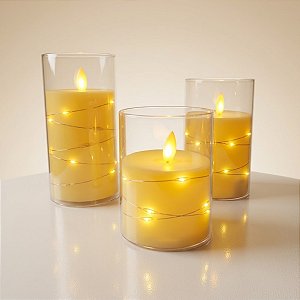Kit Velas Eletrônicas de Led - Transparente com Fio de LED - 3 unidades - Rizzo