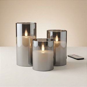 Kit Velas Eletrônicas de Led com Controle Remoto - Vidro Cinza - 3 unidades - Rizzo