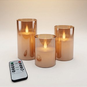 Kit Velas Eletrônicas de Led com Controle Remoto - Vidro Castanho - 3 unidades - Rizzo