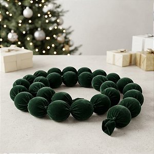 Cordão Maxi Bolas de Natal 6cm - Veludo Verde - 185cm - 1 unidade - Rizzo