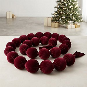 Cordão Maxi Bolas de Natal 6cm - Veludo Bordô - 185cm - 1 unidade - Rizzo