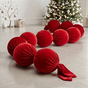 Cordão Maxi Bolas de Natal 18cm - Veludo Vermelho - 170cm - 1 unidade - Rizzo
