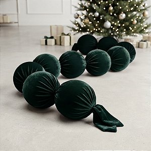 Cordão Maxi Bolas de Natal 18cm - Veludo Verde - 170cm - 1 unidade - Rizzo