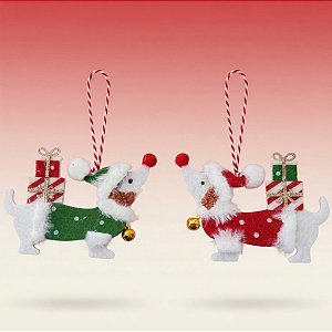 Enfeite de Pendurar de Natal - Cachorros - Verde e Vermelho - 10,5x7,5x0,5cm - 2 unidades - Cromus - Rizzo