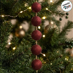 Cordão Bolas de Natal - Borgonha - Glitter - 7x40x7cm - 1 unidade - Cromus - Rizzo