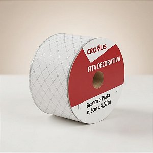 Fita Aramada Decorativa de Natal - Losango - Branco e Prata -  6,3cmx4,57m - 1 unidade - Cromus - Rizzo