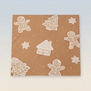 Guardanapo de Papel Natalino - Gingerbread Marrom e Creme - 32,5x32,5cm - 20 unidades - Cromus - Rizzo