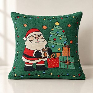 Capa Para Almofada De Natal - Papai Noel e Árvore de Natal - 43cm - 1 unidade - Rizzo