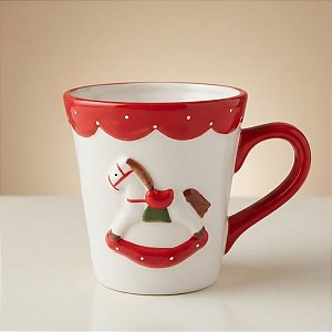 Caneca de Natal - Cavalo - Vermelho e Branco - 14,5x11,5x10,5cm - 1 unidade - Cromus - Rizzo