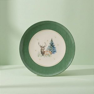 Prato de Natal com Rena e Pinheiro - Verde - 25cm - 1 unidade - Cromus - Rizzo