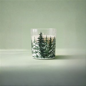 Porta Velas de Vidro de Natal - Pinheiros - Verde e Branco - 170ml - 1 unidade - Cromus - Rizzo