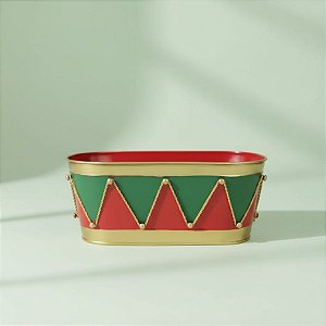 Cachepot de Metal - Geometric - Vermelho, Verde e Ouro - 24,5x13x10cm - 1 unidade - Cromus - Rizzo