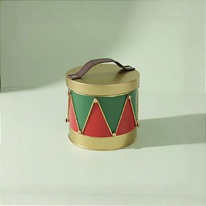Cachepot com Alça e Tampa - Geometric - Vermelho, Verde e Ouro - 14x13x13cm - 1 unidade - Cromus - Rizzo