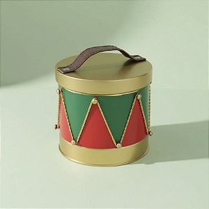 Cachepot com Alça e Tampa - Geometric - Vermelho, Verde e Ouro - 18x15,5x15,5cm - 1 unidade - Cromus - Rizzo