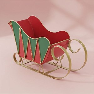 Enfeite Decorativo de Natal Trenó - Geometric - Vermelho, Verde e Ouro - 31x18x12cm - 1 unidade - Cromus - Rizzo