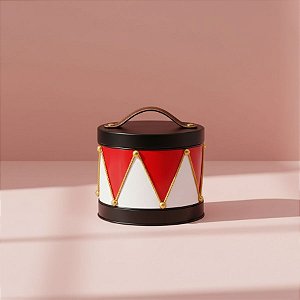 Cachepot de Metal com Alça e Tampa - Geometric - Vermelho/Branco - 14x13cm - 1 unidade - Cromus - Rizzo