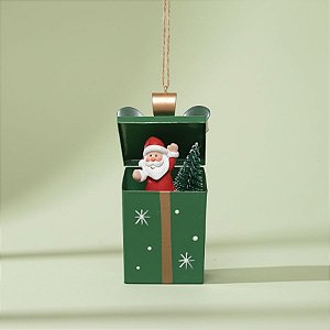 Enfeite Para Pendurar de Natal - Presente com Papai Noel - 12x5x5cm - 1 unidade - Cromus - Rizzo