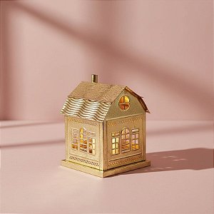 Casinha Decorativa De Natal Com LED - Ouro - 25x19,5x19,5cm - 1 unidade - Cromus - Rizzo