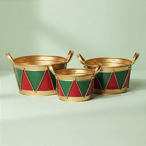 Cachepot Triagular Decorativo de Natal - Ouro, Vermelho e Verde - P/M/G - 3 unidades - Cromus - Rizzo
