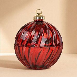 Bomboniere Redonda de Vidro de Natal - Bola Vermelho e Ouro - 13x11x11cm - 1 unidade - Cromus - Rizzo