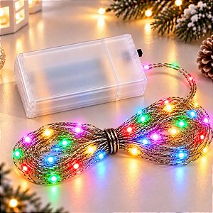 Cordão de Led Fio de Fada - Colorido - 5m - Uso com 3 Pilhas AA - 1 unidade - Rizzo
