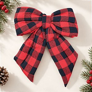 Laço Decorativo Xadrez Vermelho e Preto G - 33cm - 1 unidade - Rizzo
