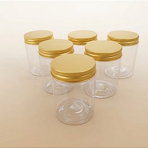 Pote de Plástico Transparente com Tampa Dourada Rosqueável - 5,5x7,5x5,5cm - 125ml - 6 unidades - Rizzo