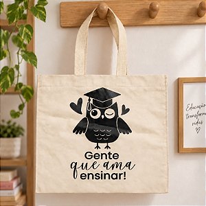Sacola de Algodão Cru Personalizada Dia dos Professores - Coruja - 30x40cm - 1 unidade - Rizzo