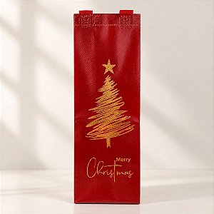 Sacola Para Bebidas de Natal - Merry Christmas - Vermelho - 12x35x9cm - 1 unidade - Rizzo