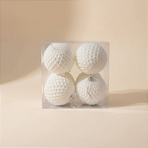 Bola de Natal - Branco com Glitter Losango  - 10cm - 4 unidades - Cromus - Rizzo