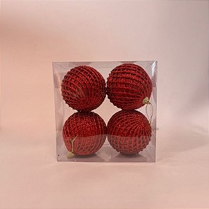 Bola de Natal - Vermelho com Glitter  Losango  - 10cm - 4 unidades - Cromus - Rizzo