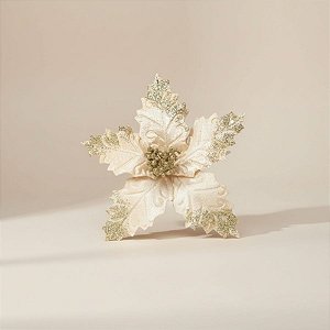 Poinsétia Decorativa - Ouro - 20x12cm - 1 unidade - Cromus - Rizzo