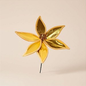 Poinsétia Decorativa - Metalizada Ouro - 24x22cm - 1 unidade - Cromus - Rizzo