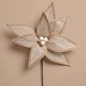 Poinsétia Decorativa - Bege com Juta e Brilho Dourado - 35x32cm - 1 unidade - Cromus - Rizzo