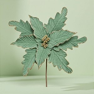 Poinsétia Decorativa - Veludo Verde com Glitter Ouro - 35x30cm - 1 unidade - Cromus - Rizzo