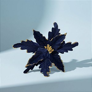 Poinsétia Decorativa - Veludo Azul Escuro - 35x30cm - 1 unidade - Cromus - Rizzo