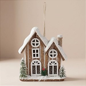 Casinha Decorativa de Natal - Marrom e Branco - 17cm - 1 unidade - Cromus - Rizzo