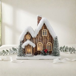 Casinha Decorativa de Natal com LED - Marrom - 25cm - 1 unidade - Cromus - Rizzo