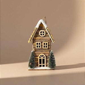 Casinha Decorativa de Natal - Marrom - 23cm - 1 unidade - Cromus - Rizzo