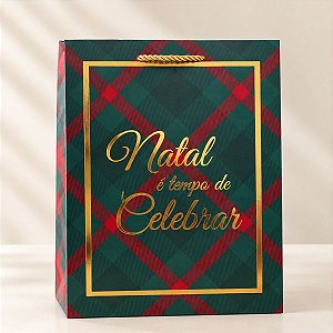 Sacola de Papel de Natal - Natal é Tempo de Celebrar - 27cm  - 1 unidade - Rizzo