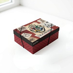 Caixa Retangular com Tampa e Elástico - Casas Hogwarts - P 24x18x8  - 1 unidade - Cromus - Rizzo