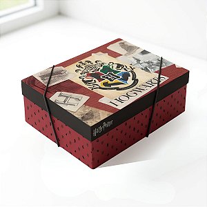Caixa Retangular com Tampa e Elástico - Casas Hogwarts - G 46x33x14  - 1 unidade - Cromus - Rizzo