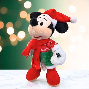 Pelúcia Mickey Mouse de Natal - Verde e Vermelho Cachecol - 19cm - Disney Original - 1 unidade - Cromus - Rizzo